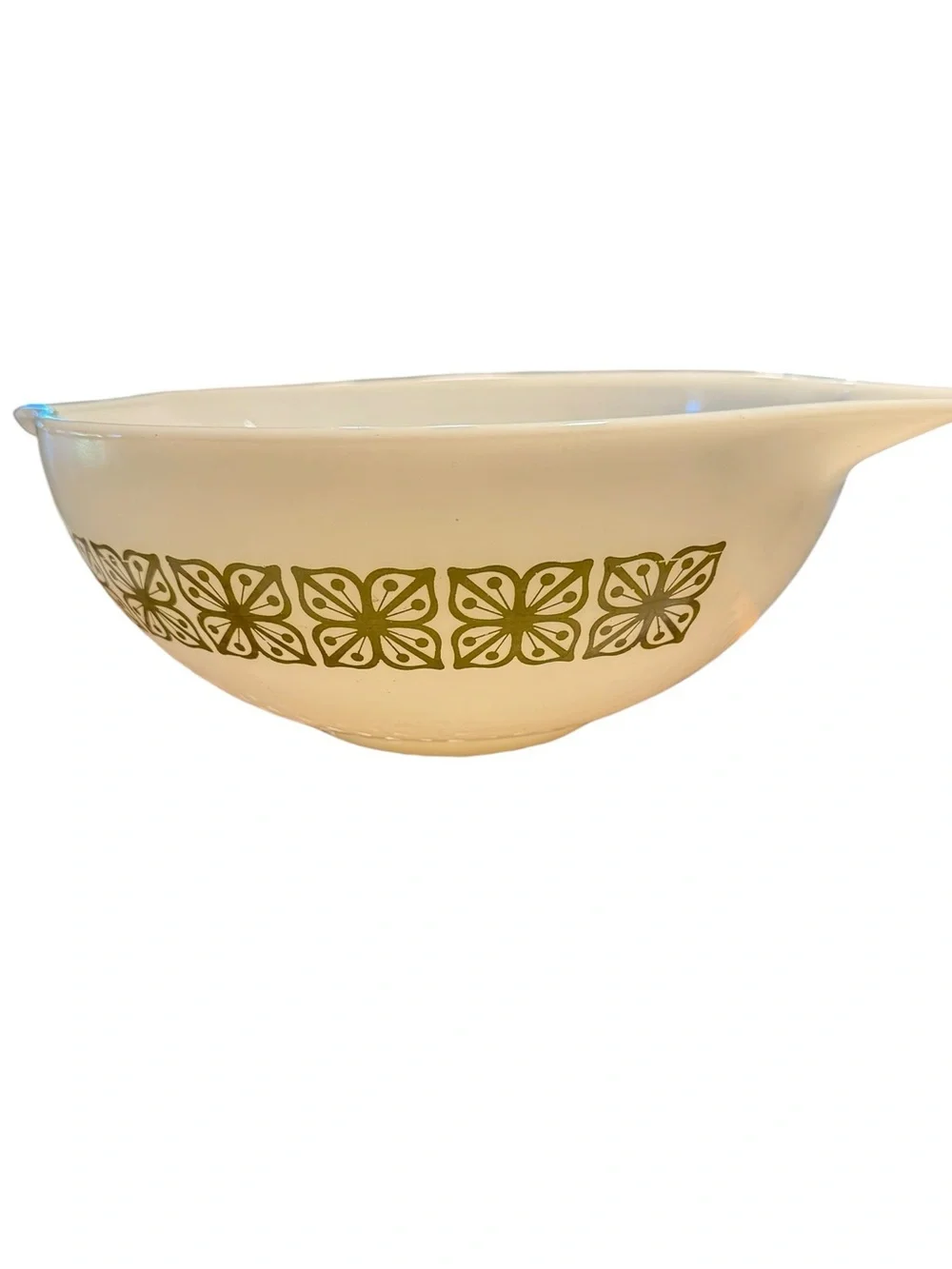 Vintage Pyrex #444 Verde Autumn Floral Green White 4 Qt Mixing Bowl